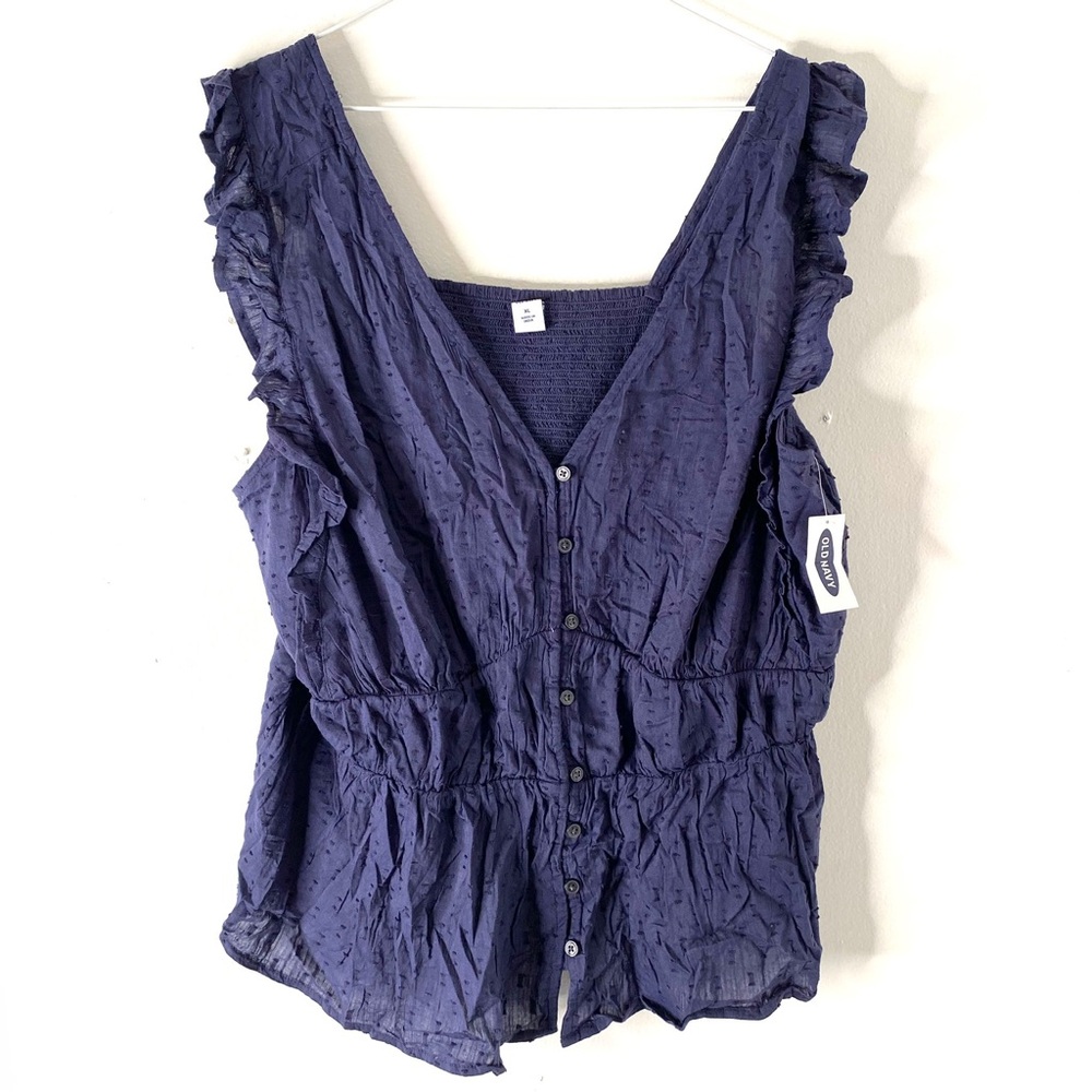 Old Navy Navy Blue Ruffle Tank Top